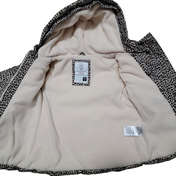GAP Baby Girl Leopard Puffer Jacket 18-24 Months Primaloft Fleece Lined - Picture 4 of 6